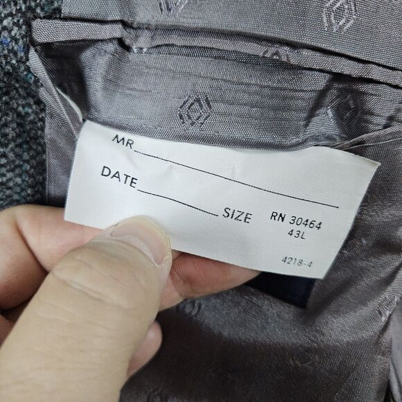 Towncraft Men's Blazer Dark Gray Windowpane Size 43L Herringbone LINER FADING - Picture 8 of 16